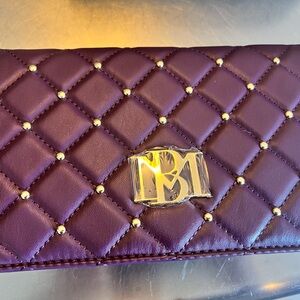 Badgley Mischka Purple Quilted Clutch with Gold Studs